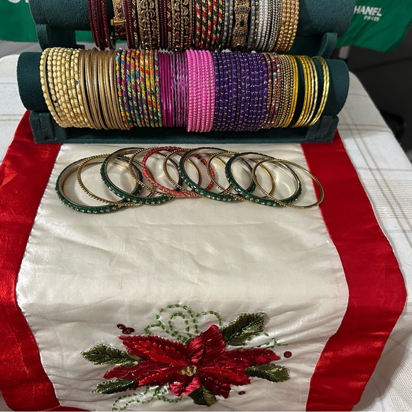 Unknown Brand from India Jewelry - Vibrant Gold and Green 11 Bangle Set